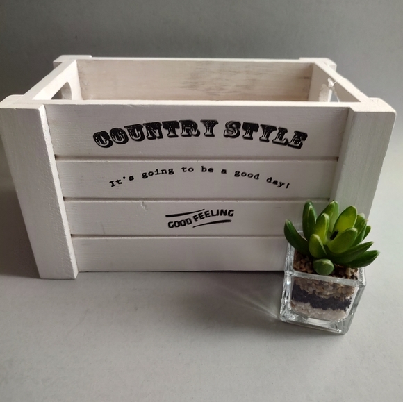 Box Wood Style Country Rustic White Handles For Coffee Station Wine Towels New - Picture 1 of 10